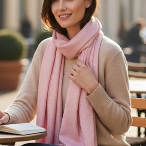 Isaac Mizrahi Pink Jacquard Fringed Wrap Scarf